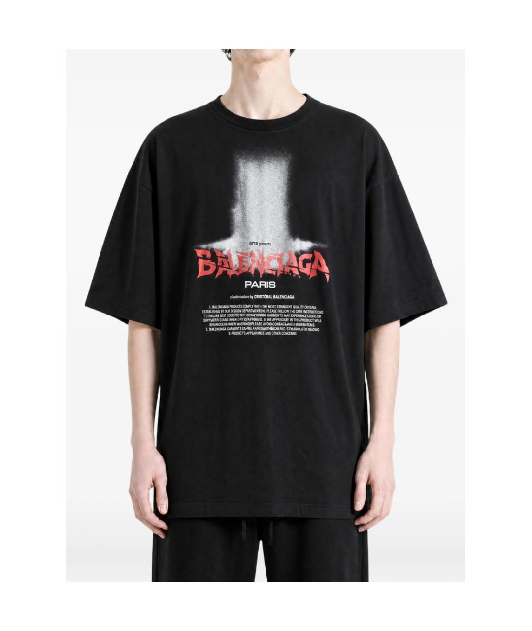 BALENCIAGA Черная хлопковая футболка, фото 2