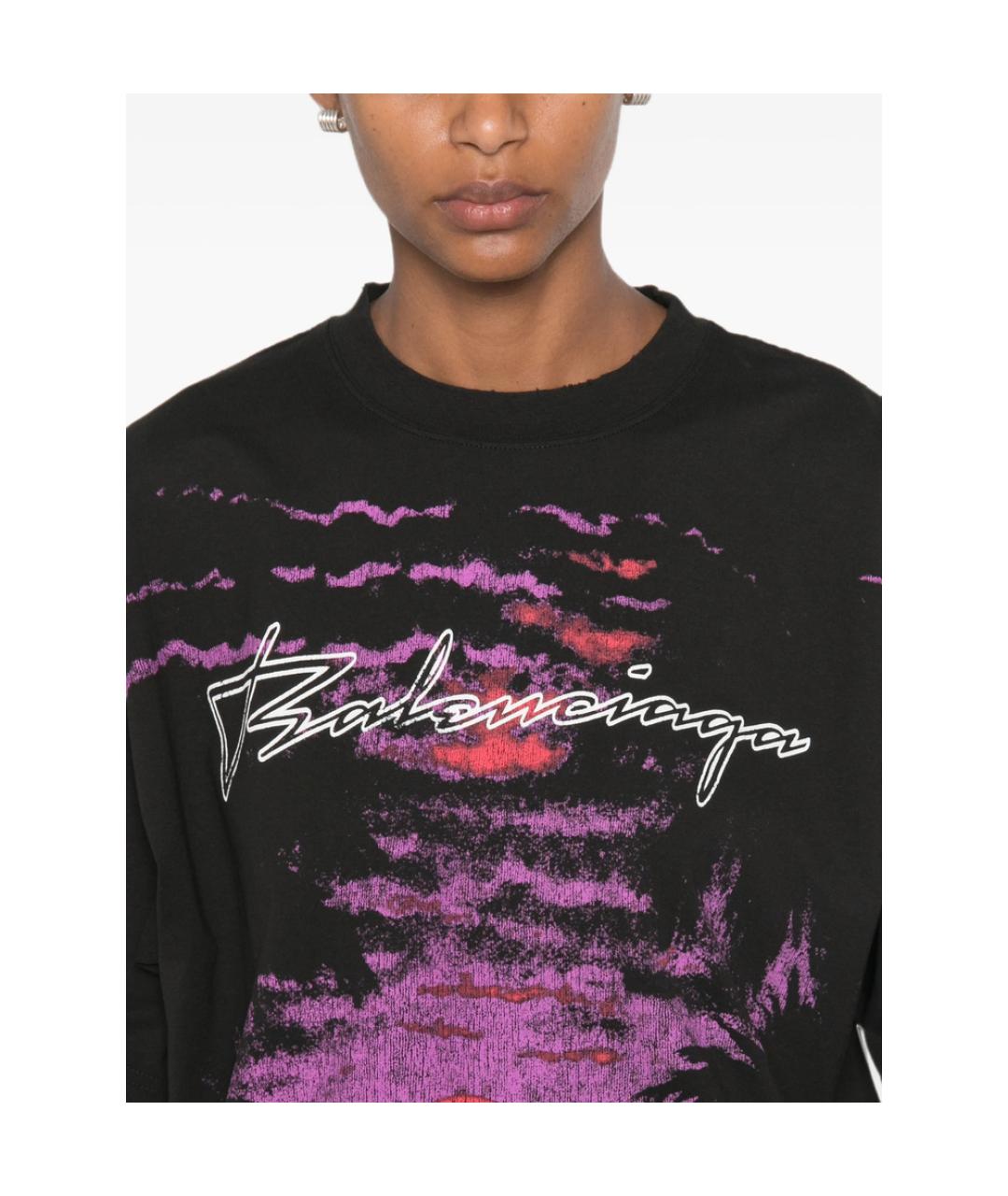 BALENCIAGA Черная хлопковая футболка, фото 3