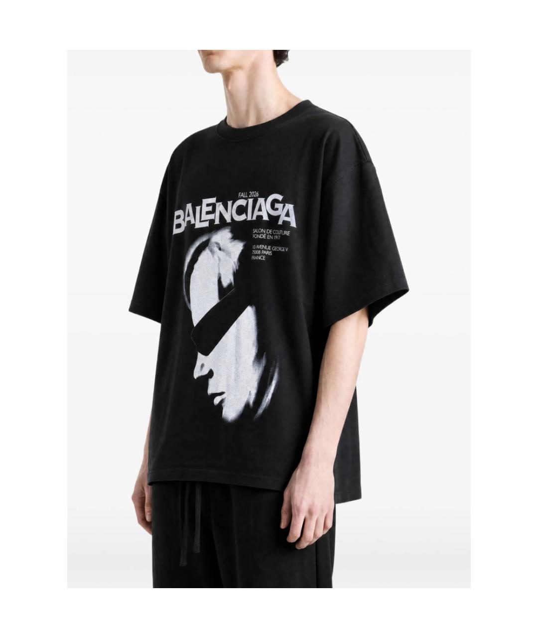 BALENCIAGA Черная хлопковая футболка, фото 4