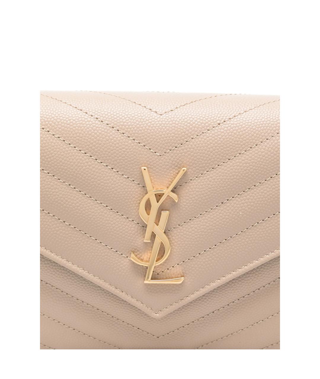 SAINT LAURENT Бежевая кожаная сумка через плечо, фото 2