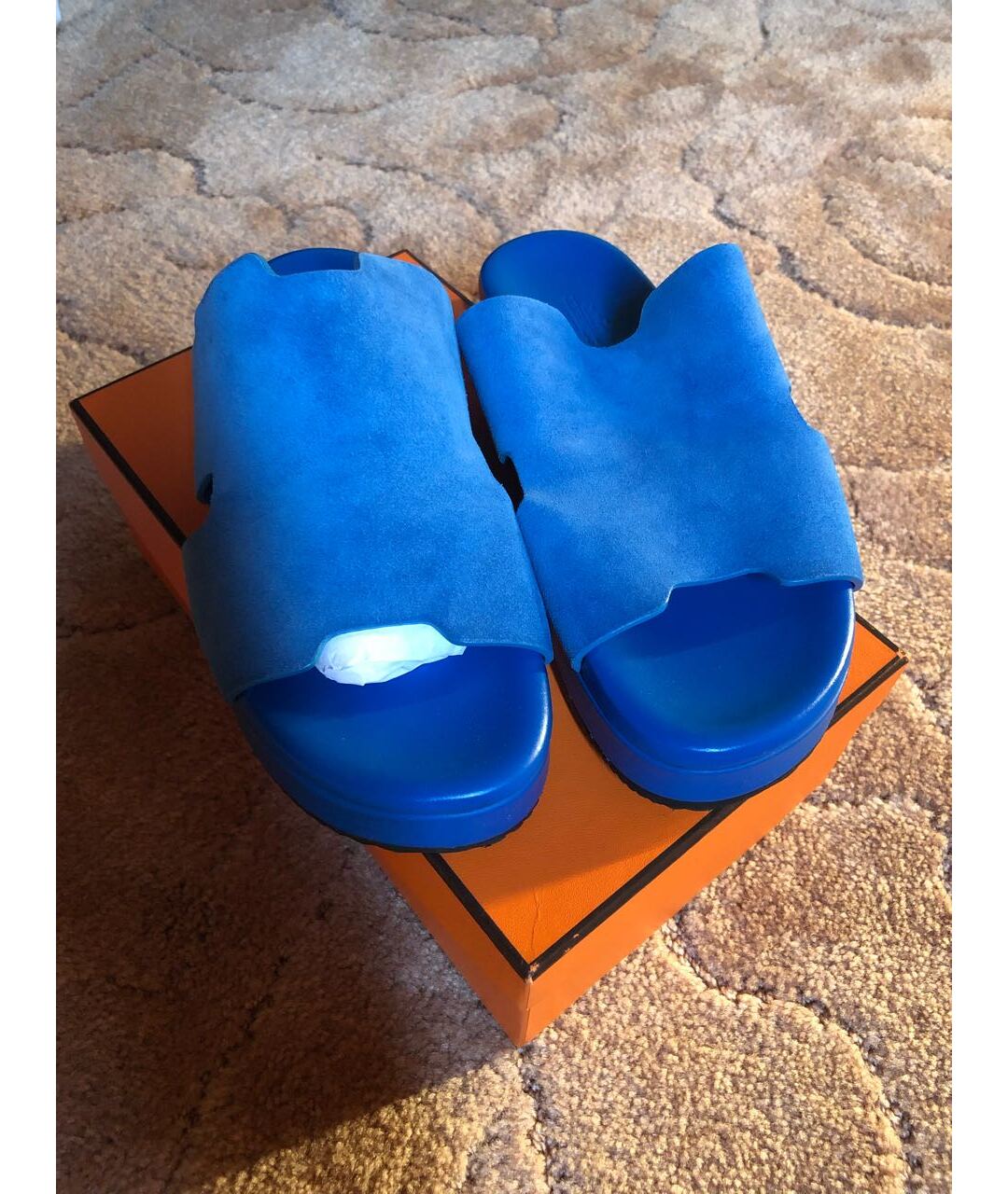 HERMES PRE-OWNED Голубые замшевые шлепанцы, фото 2