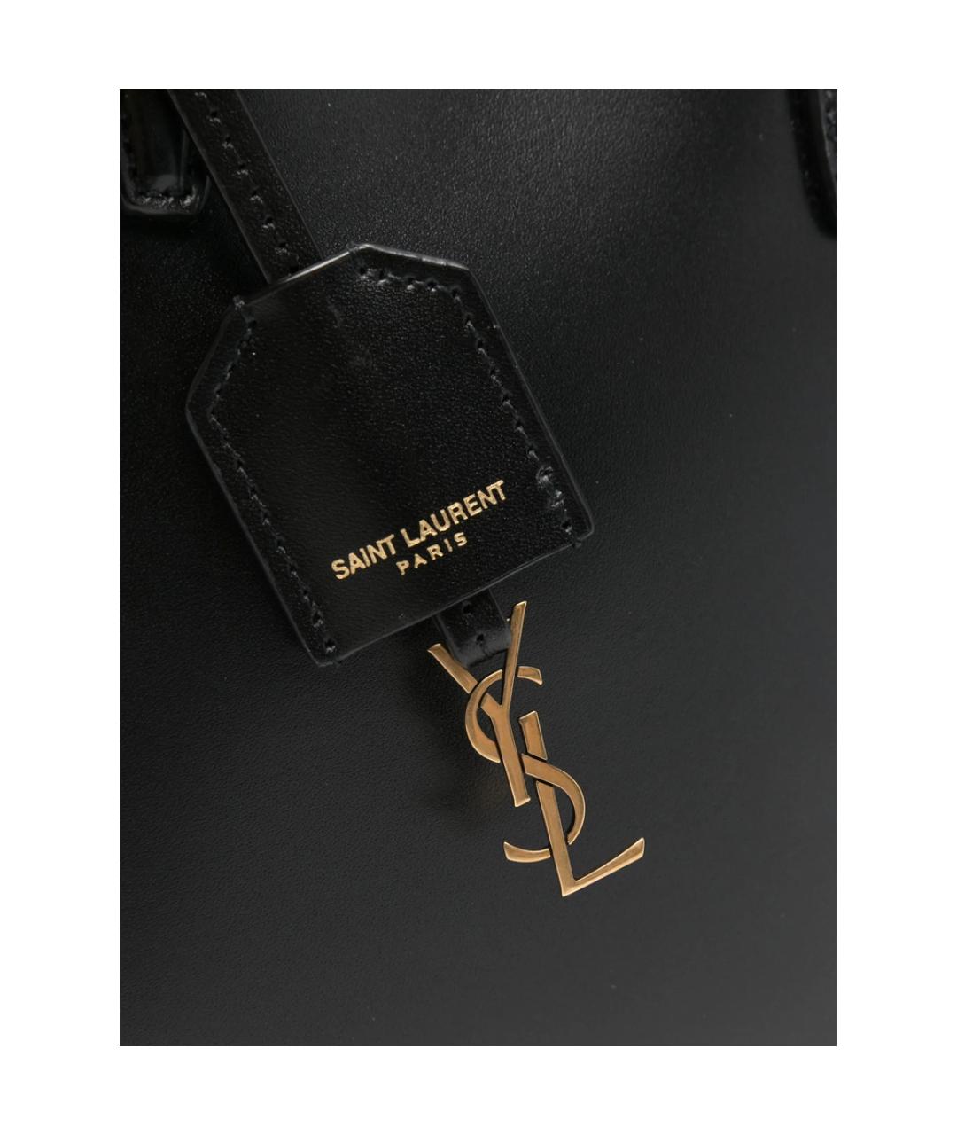 SAINT LAURENT Черная кожаная сумка тоут, фото 4