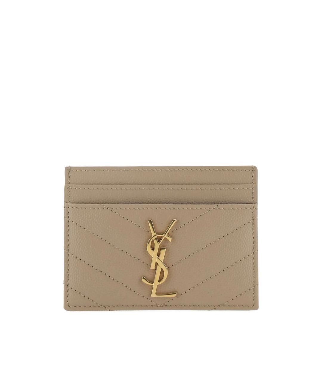 SAINT LAURENT Бежевый кожаный кардхолдер, фото 1