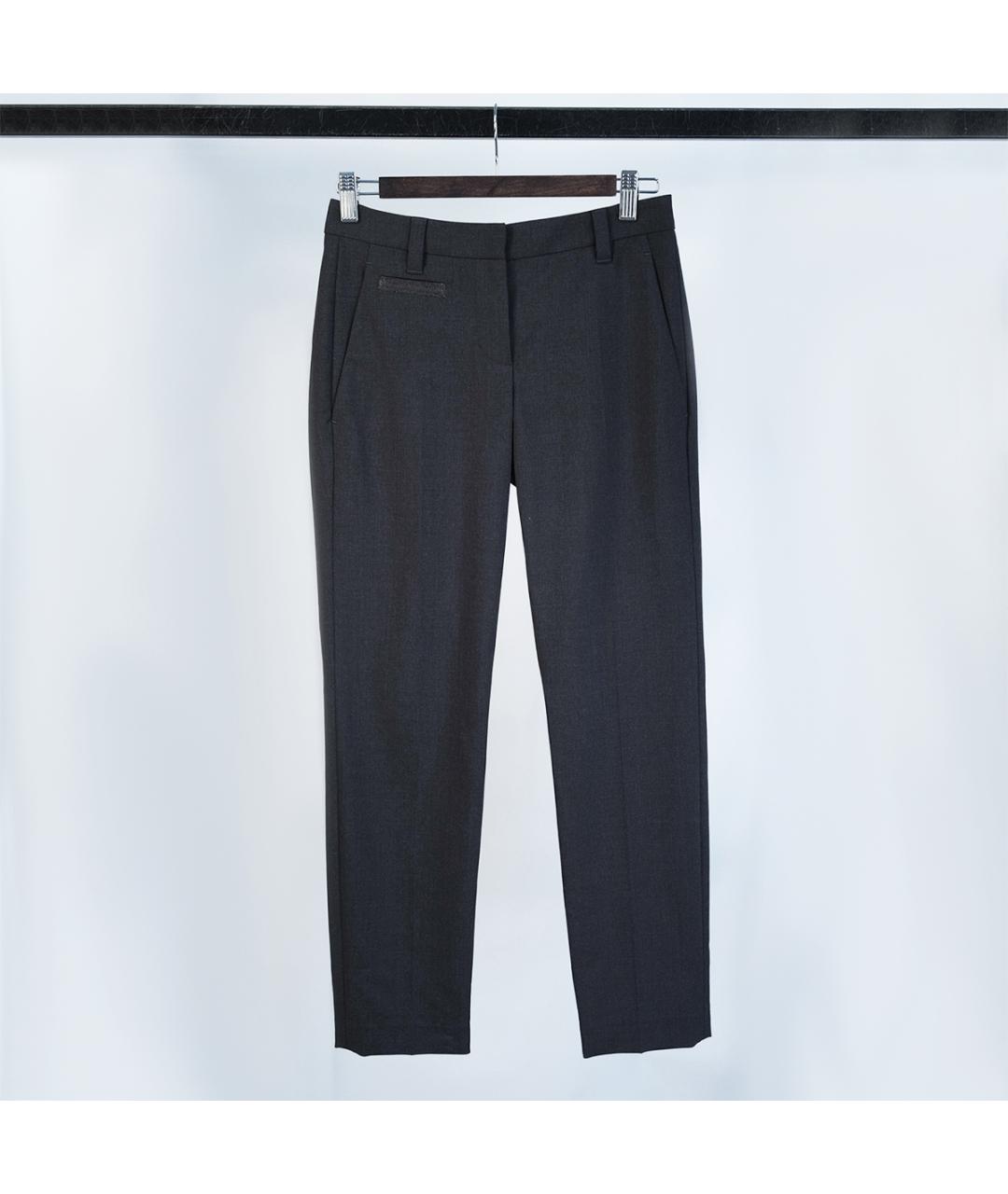 BRUNELLO CUCINELLI Серые шерстяные брюки узкие, фото 6