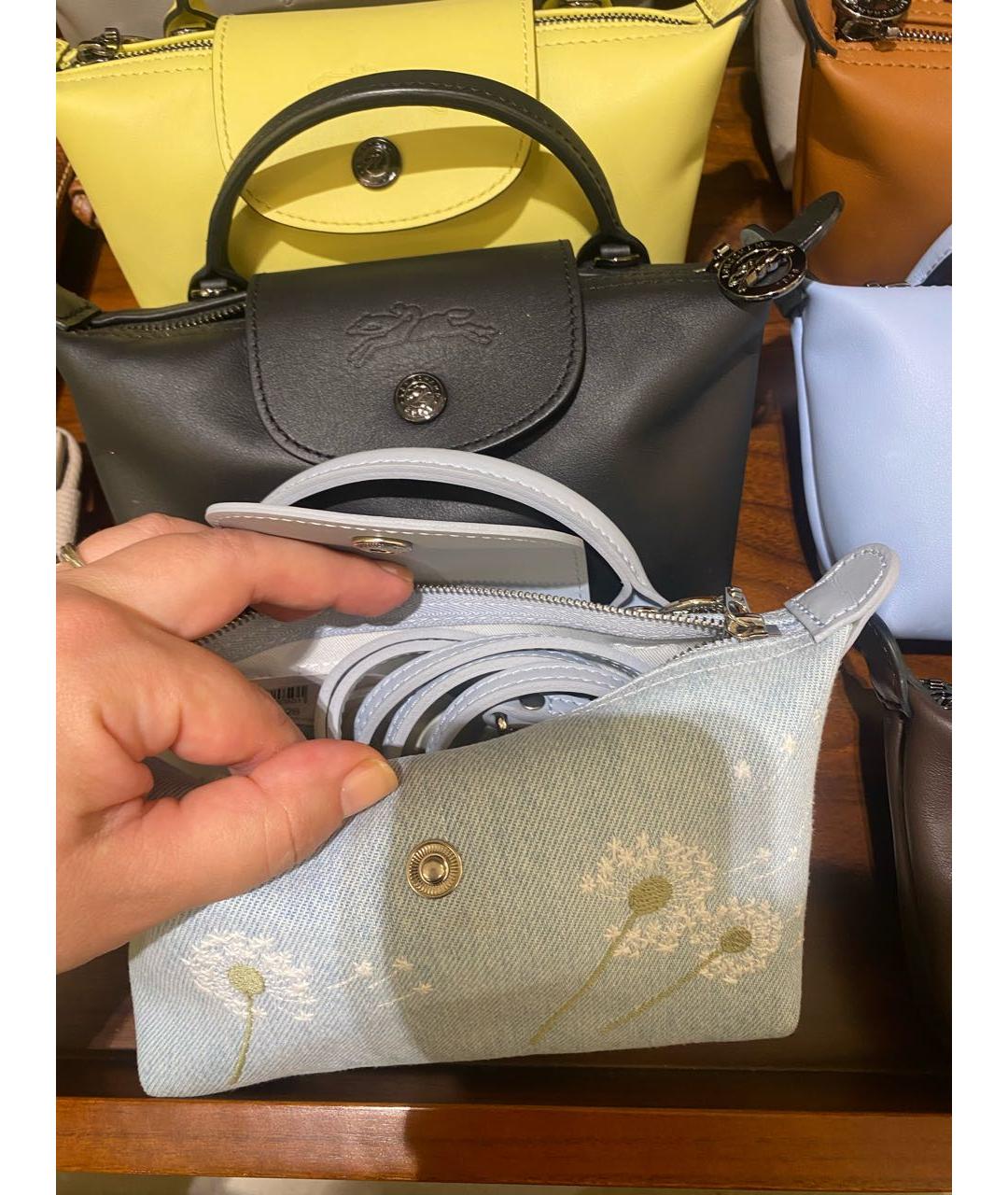 LONGCHAMP Голубая хлопковая сумка с короткими ручками, фото 3
