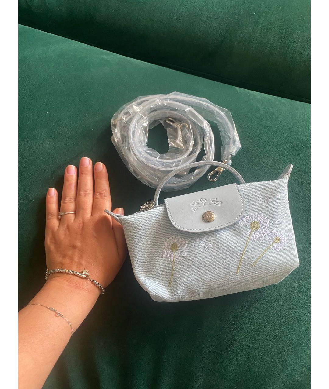 LONGCHAMP Голубая хлопковая сумка с короткими ручками, фото 2