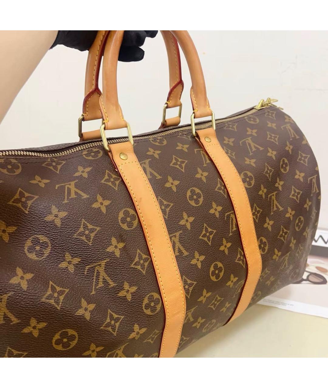 LOUIS VUITTON Коричневая канва дорожная/спортивная сумка, фото 5