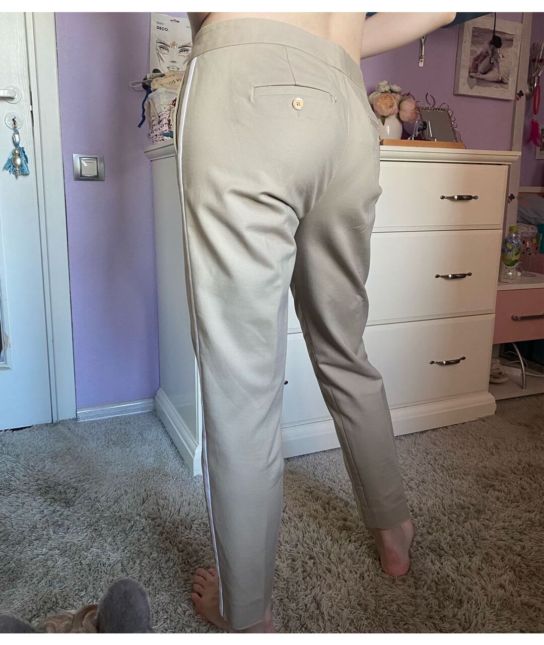 MICHAEL KORS Бежевые хлопко-эластановые брюки узкие, фото 4