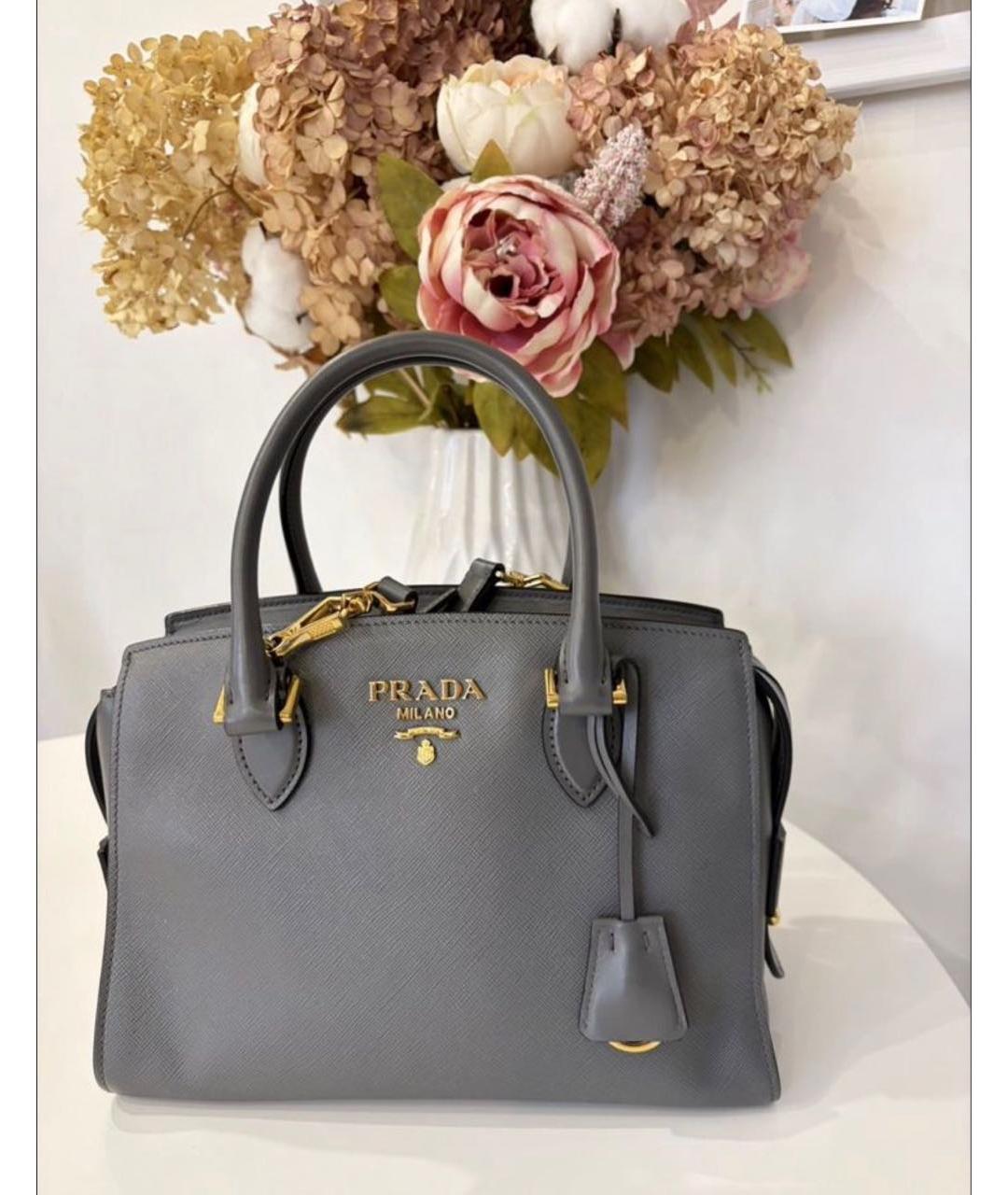 PRADA Серая кожаная сумка тоут, фото 8