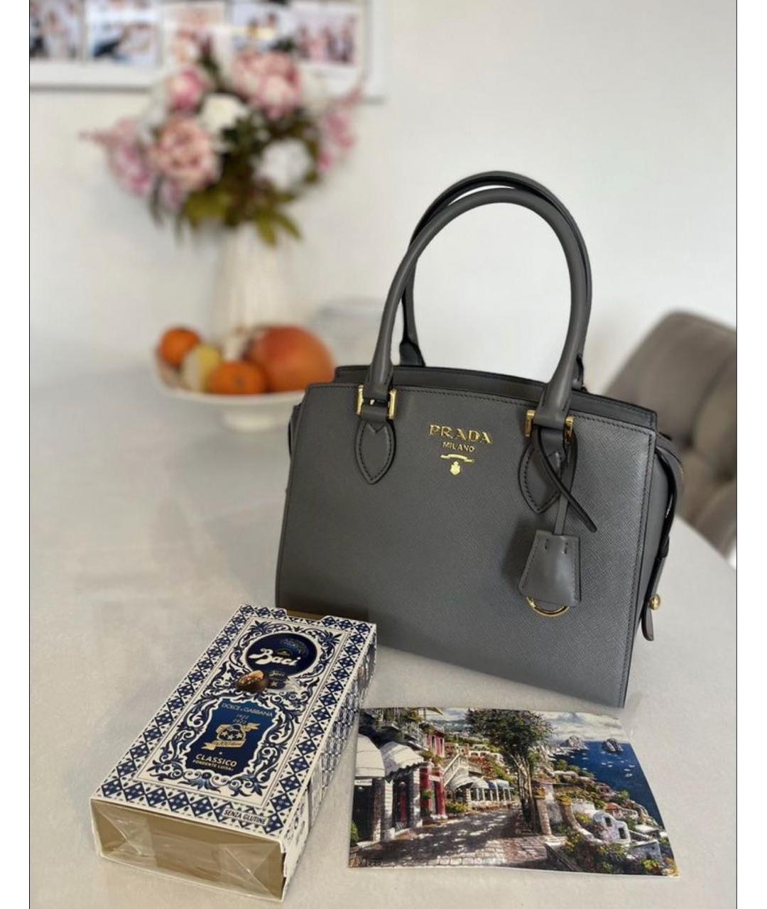 PRADA Серая кожаная сумка тоут, фото 3