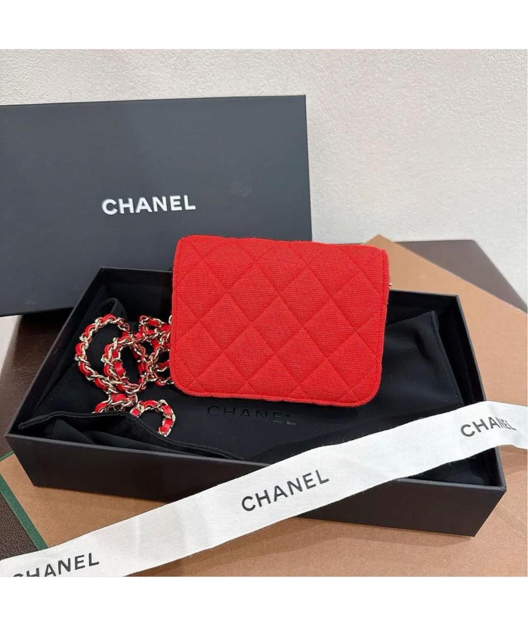 CHANEL Красная тканевая сумка через плечо, фото 3