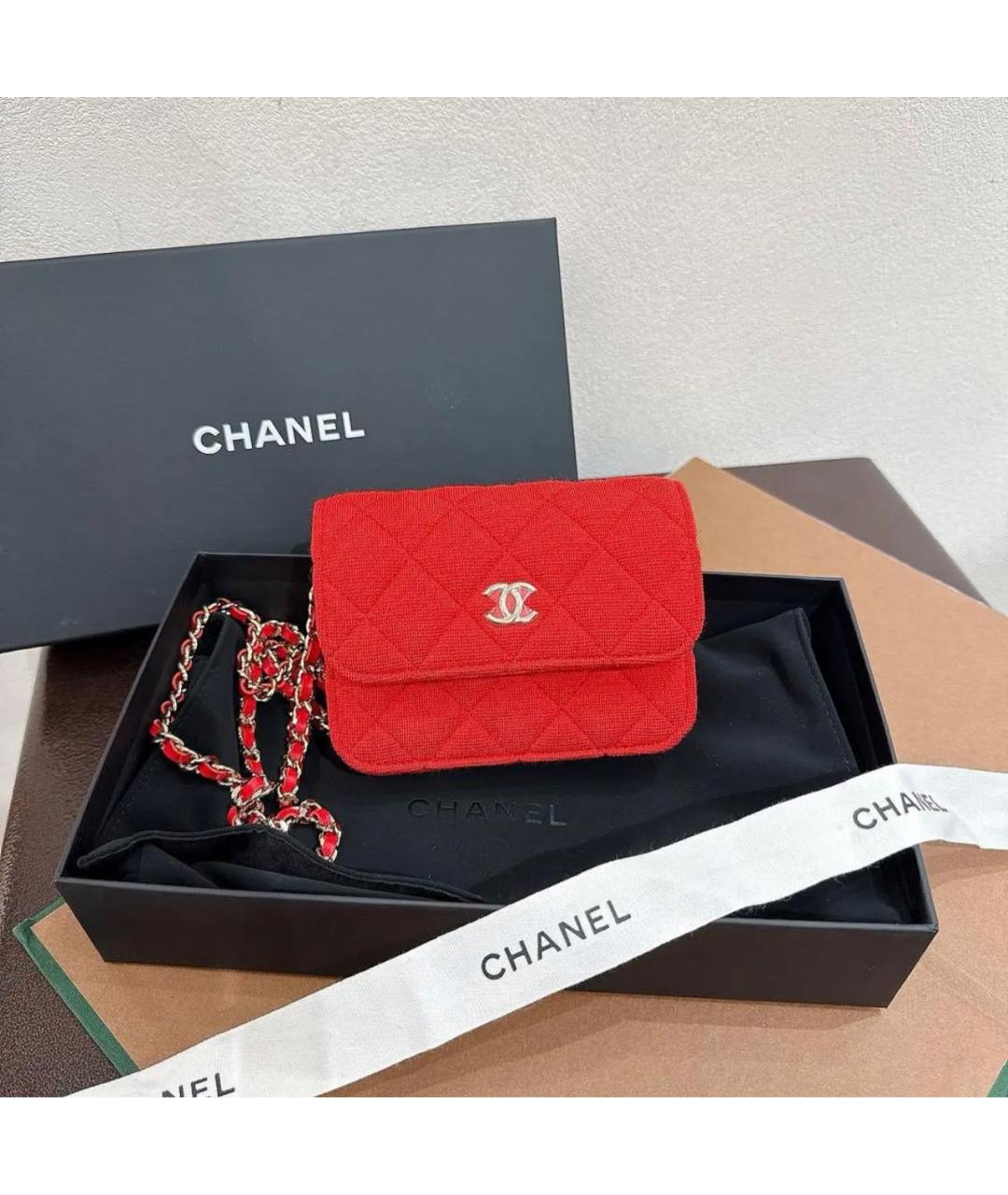 CHANEL Красная тканевая сумка через плечо, фото 2