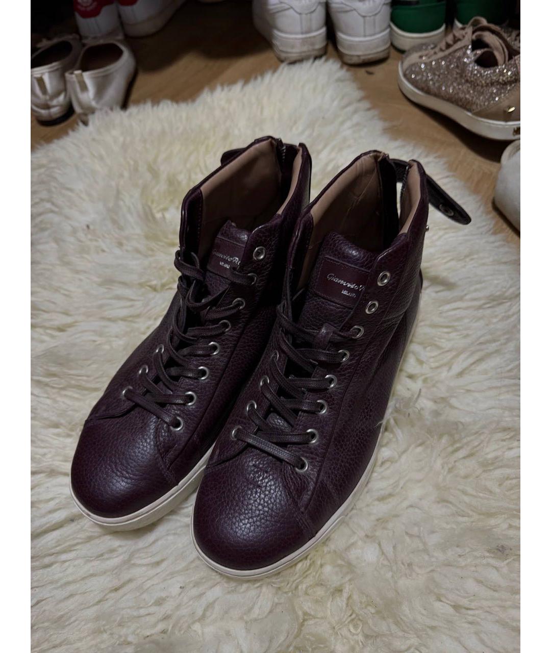 GIANVITO ROSSI Бордовые кожаные кеды, фото 3