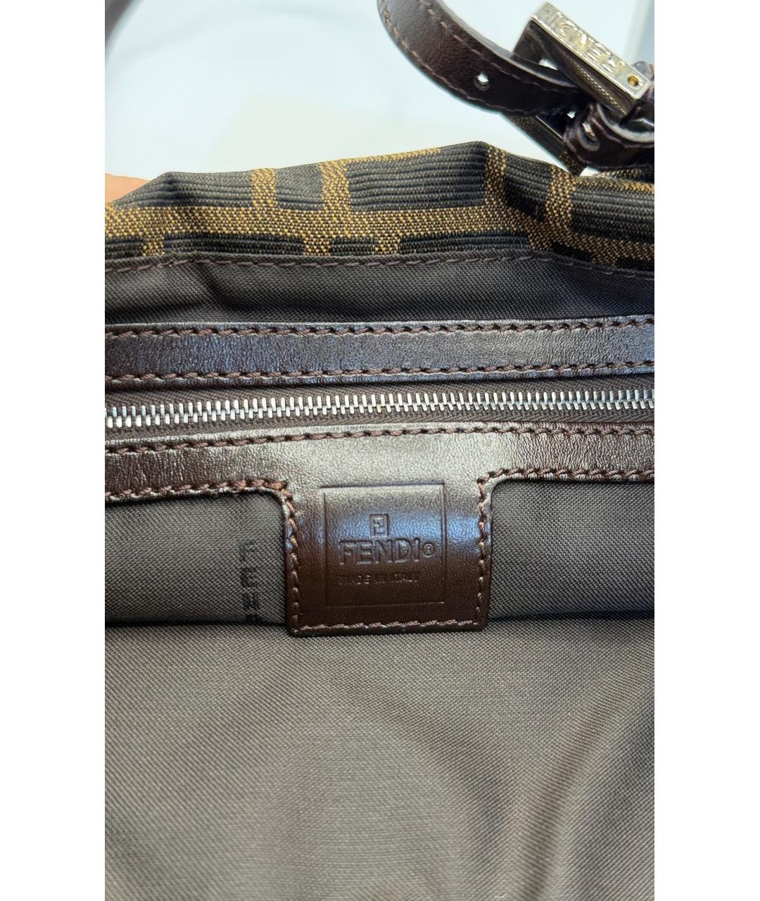 FENDI Коричневая жаккардовая сумка тоут, фото 7