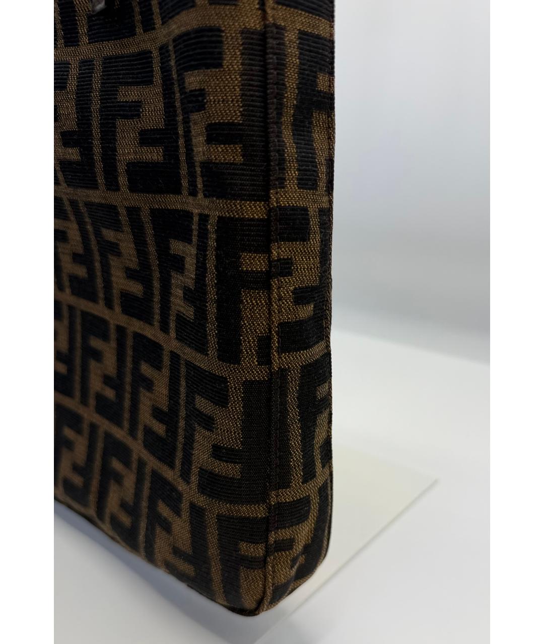 FENDI Коричневая жаккардовая сумка тоут, фото 4