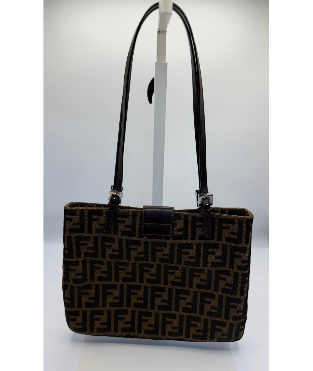 FENDI Коричневая жаккардовая сумка тоут, фото 3