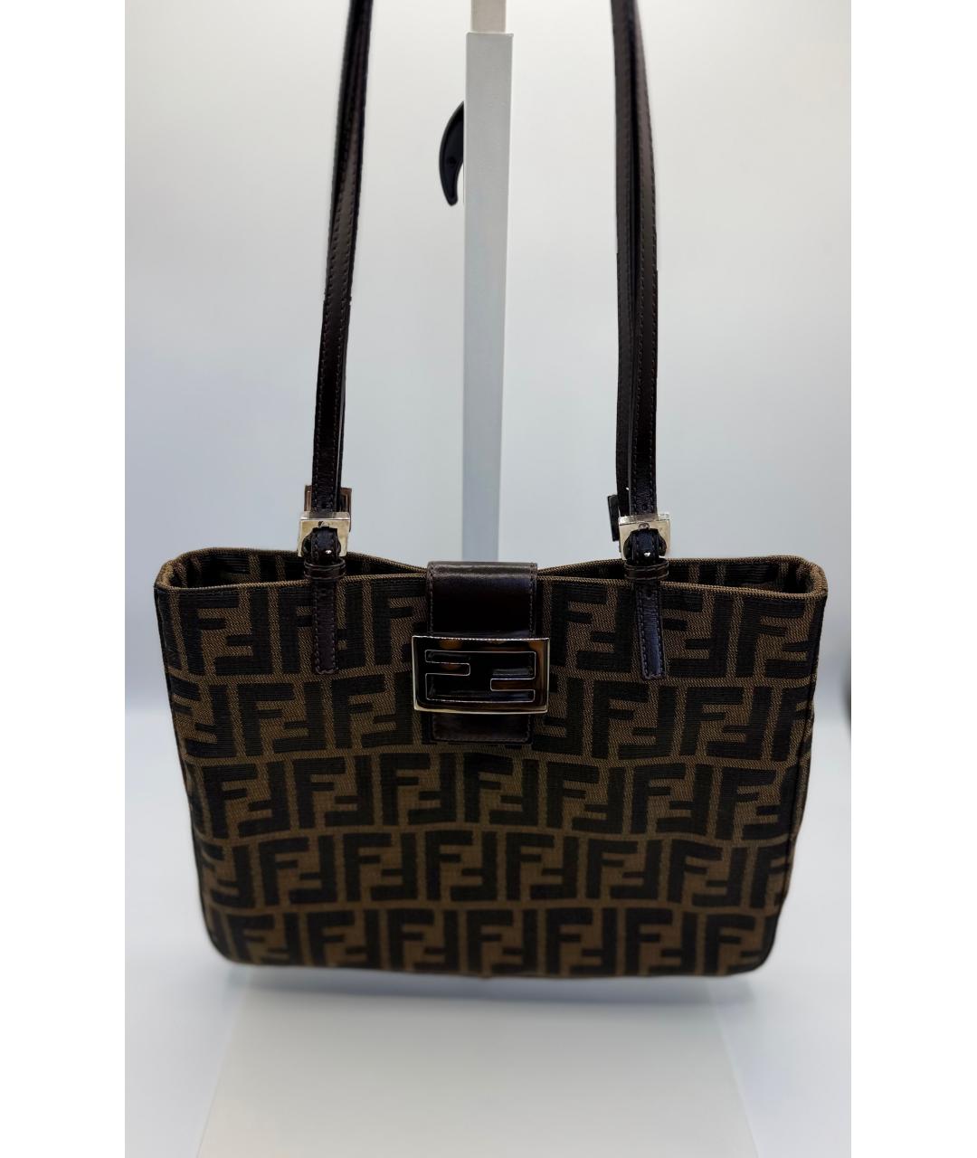 FENDI Коричневая жаккардовая сумка тоут, фото 10