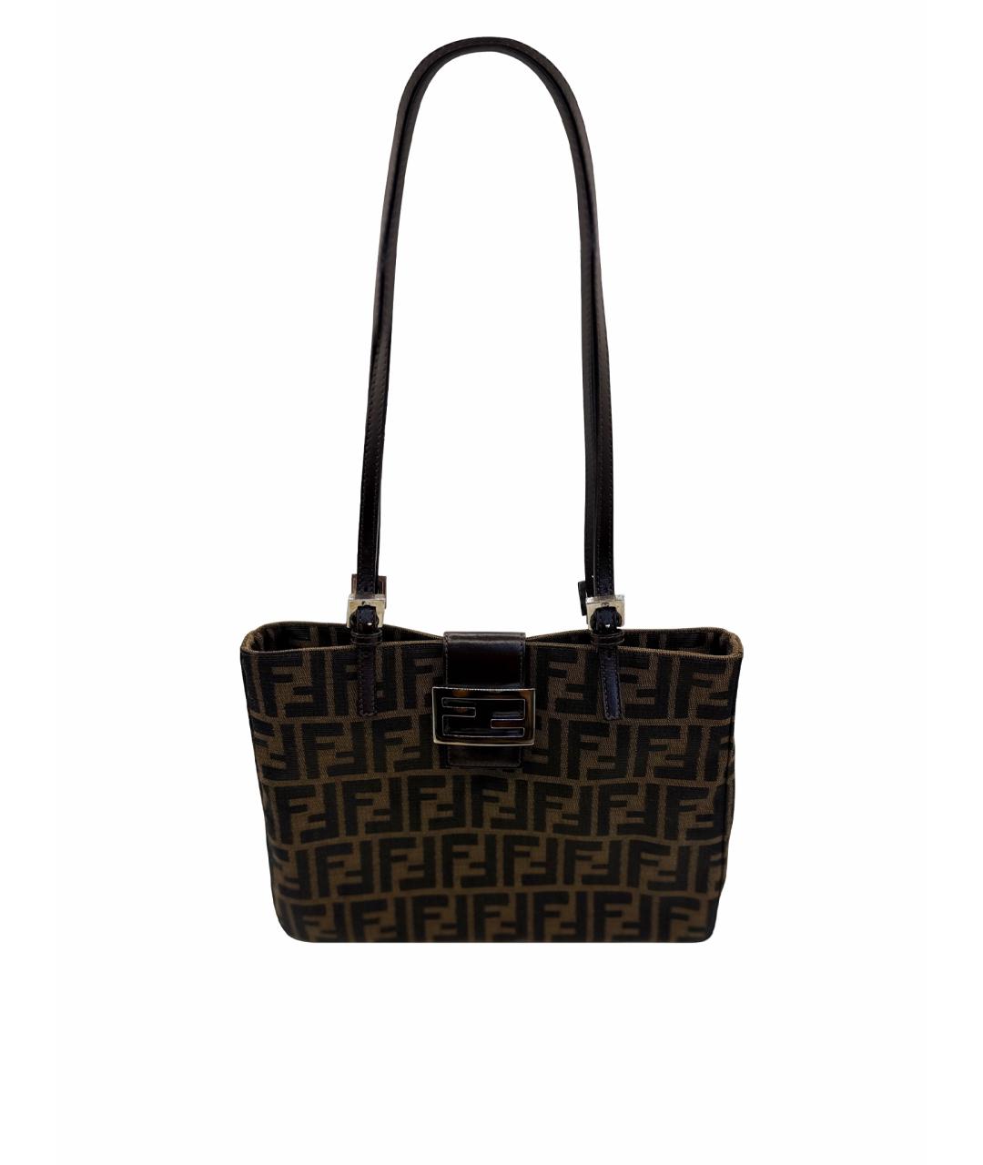 FENDI Коричневая жаккардовая сумка тоут, фото 1