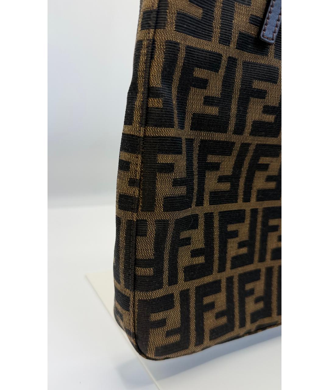 FENDI Коричневая жаккардовая сумка тоут, фото 5