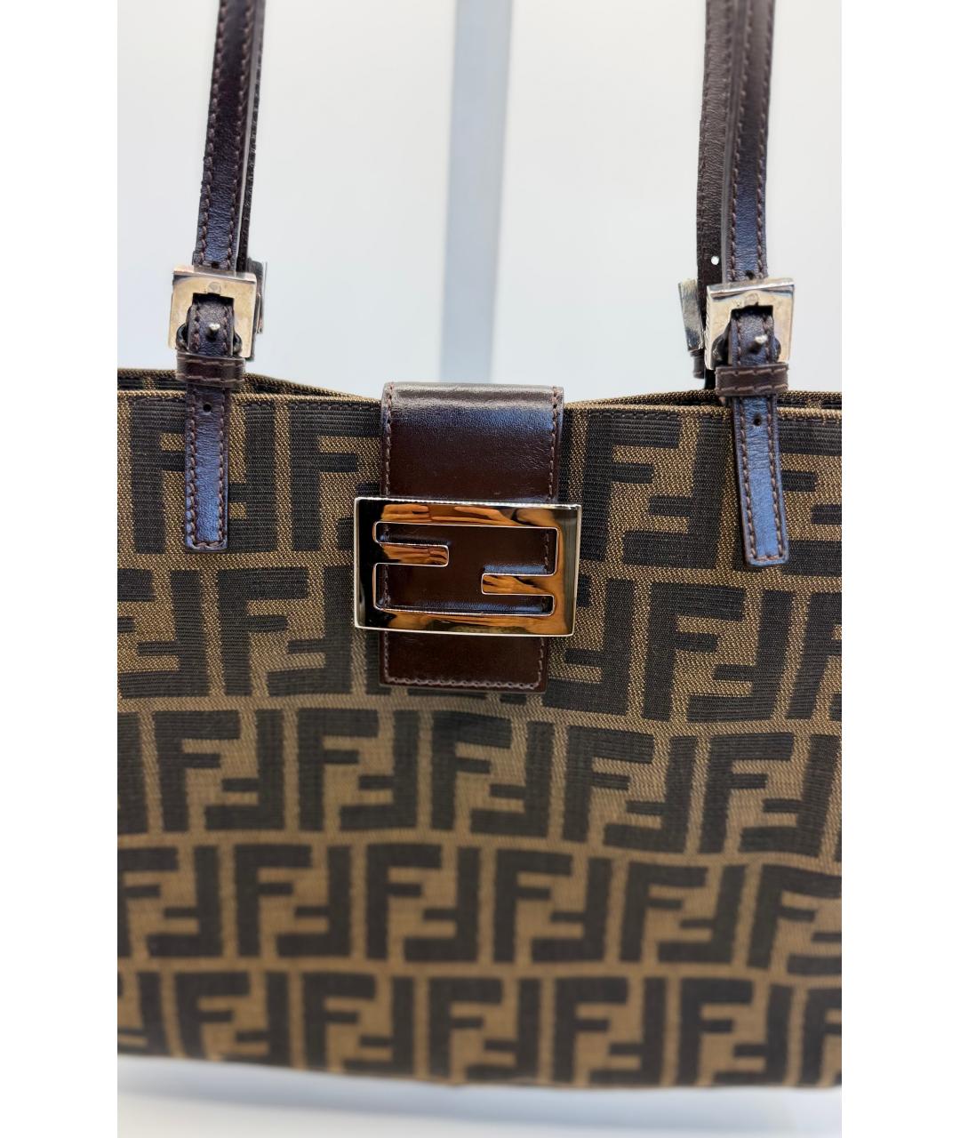 FENDI Коричневая жаккардовая сумка тоут, фото 2