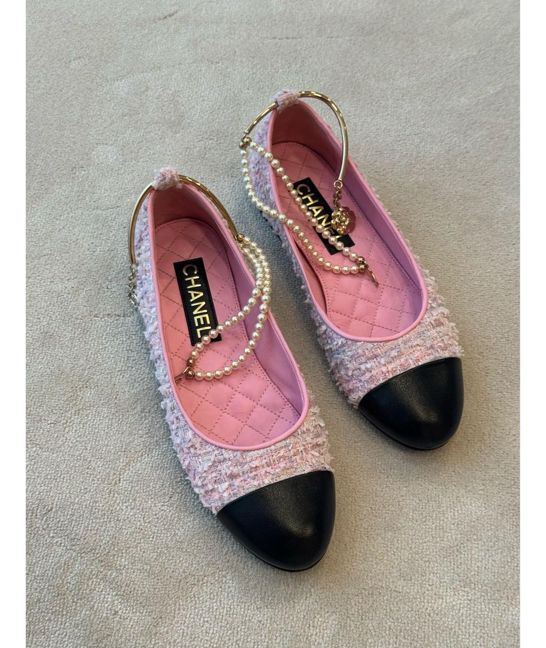 CHANEL Розовые текстильные балетки, фото 5