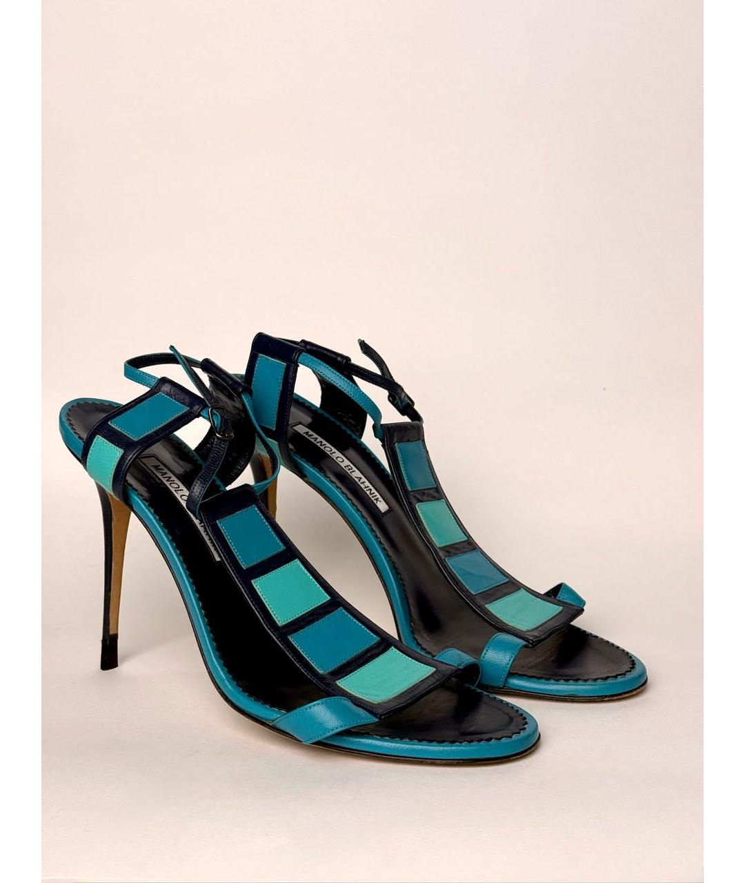 MANOLO BLAHNIK Голубые кожаные босоножки, фото 7