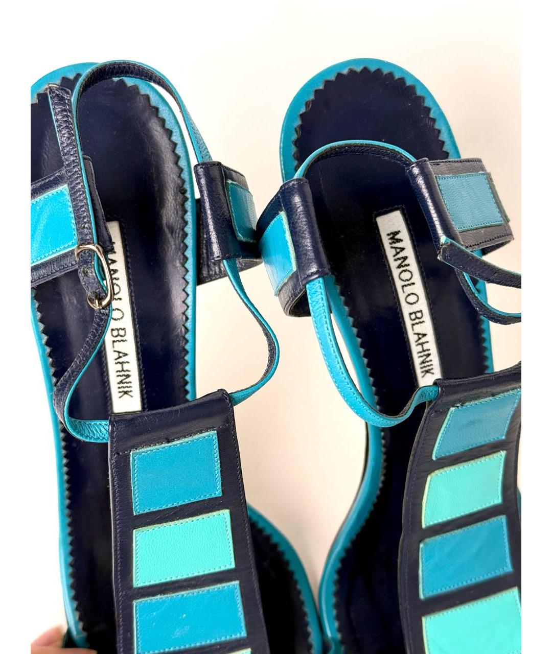 MANOLO BLAHNIK Голубые кожаные босоножки, фото 5