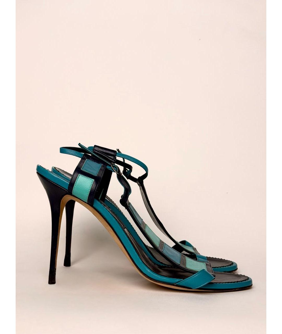 MANOLO BLAHNIK Голубые кожаные босоножки, фото 6