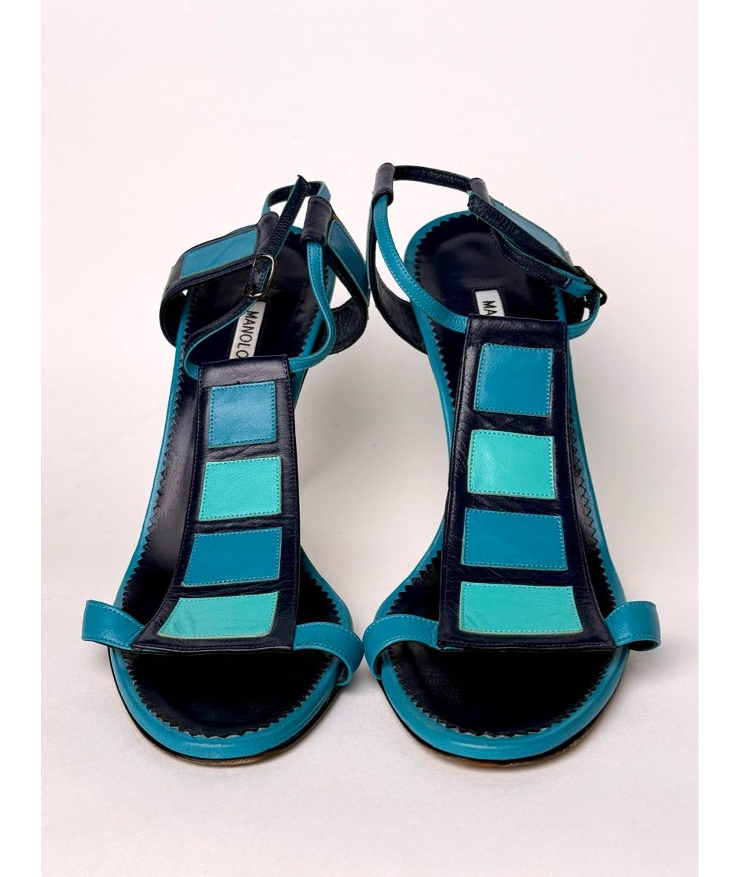 MANOLO BLAHNIK Голубые кожаные босоножки, фото 3