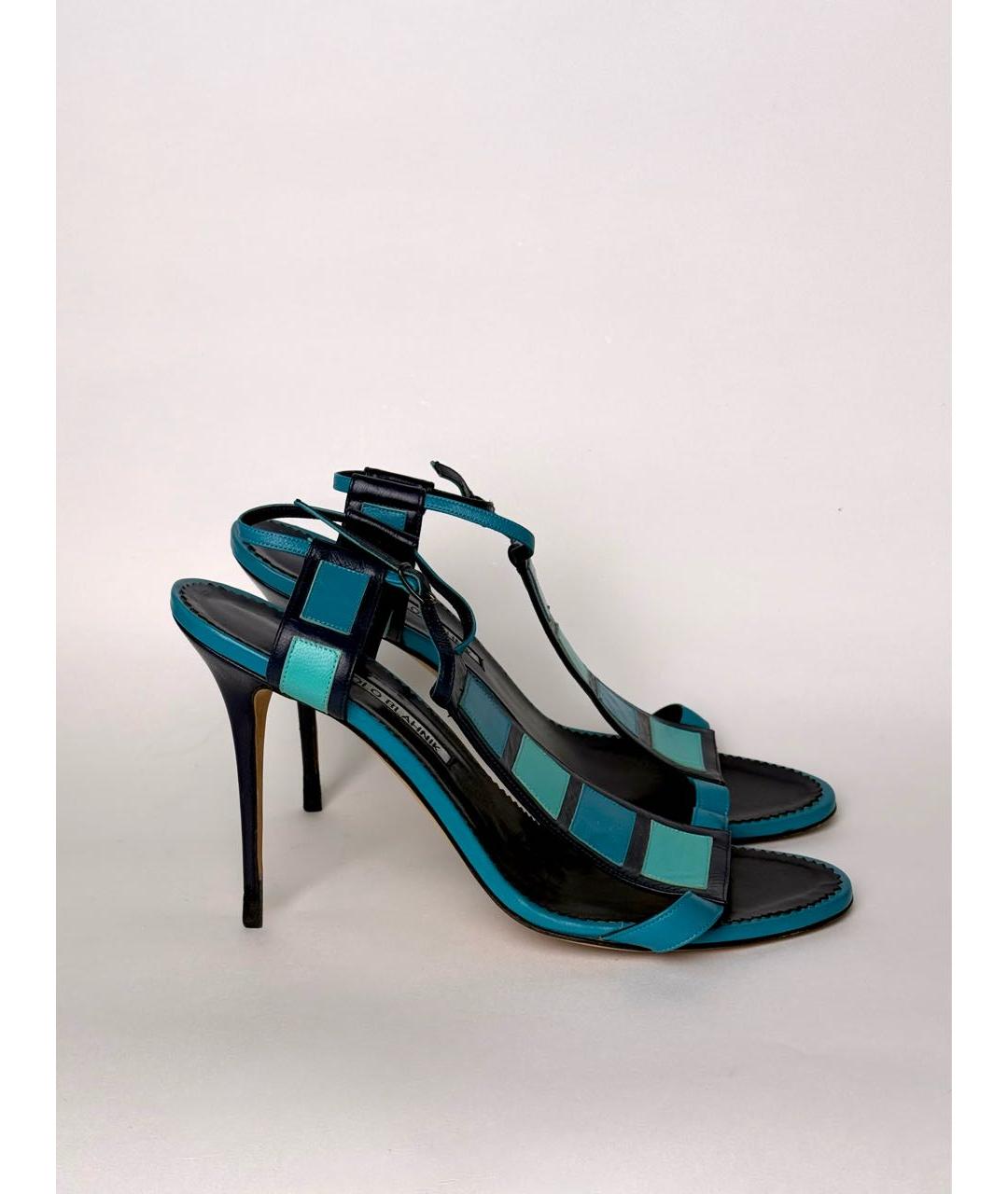 MANOLO BLAHNIK Голубые кожаные босоножки, фото 8