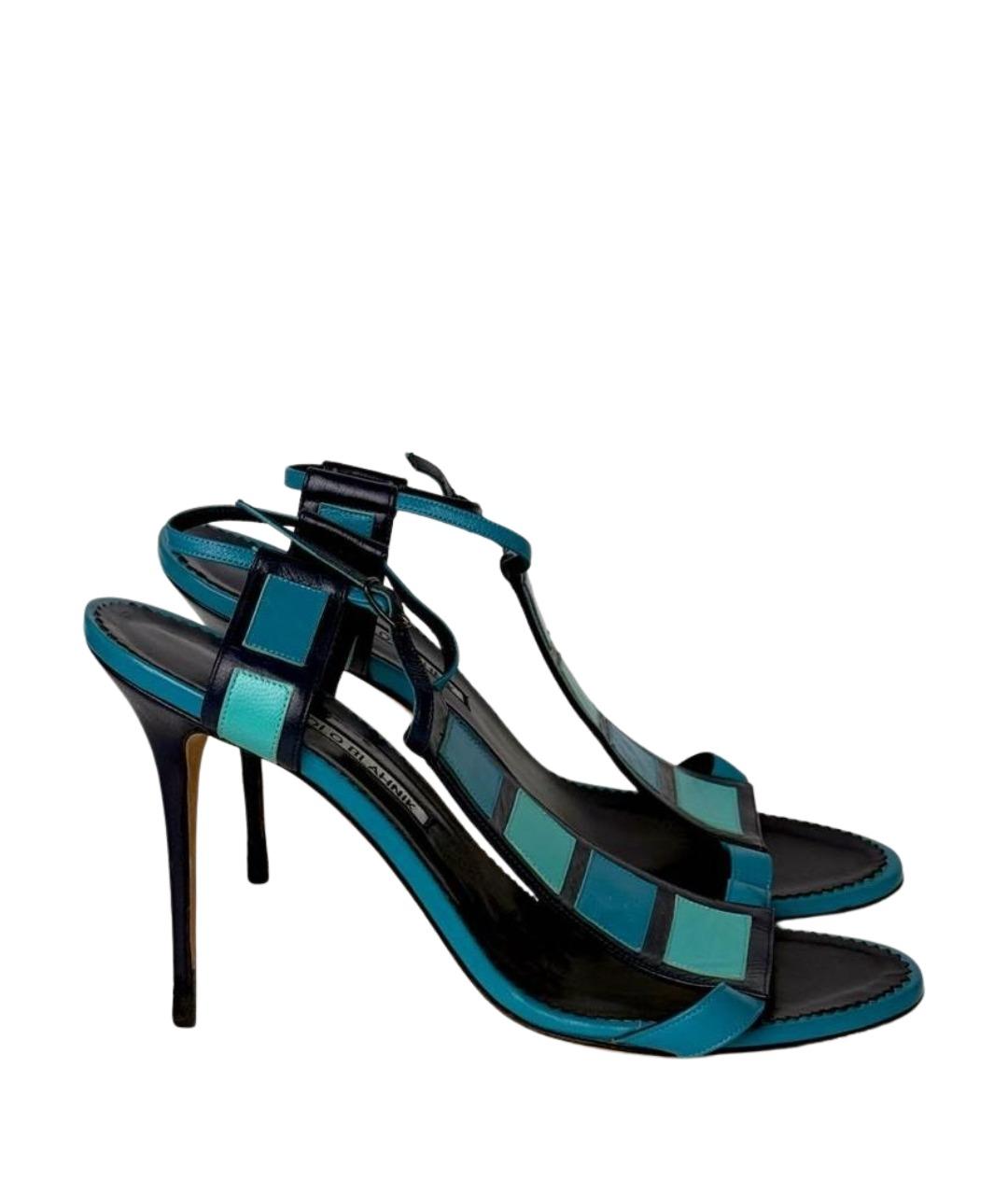 MANOLO BLAHNIK Голубые кожаные босоножки, фото 1