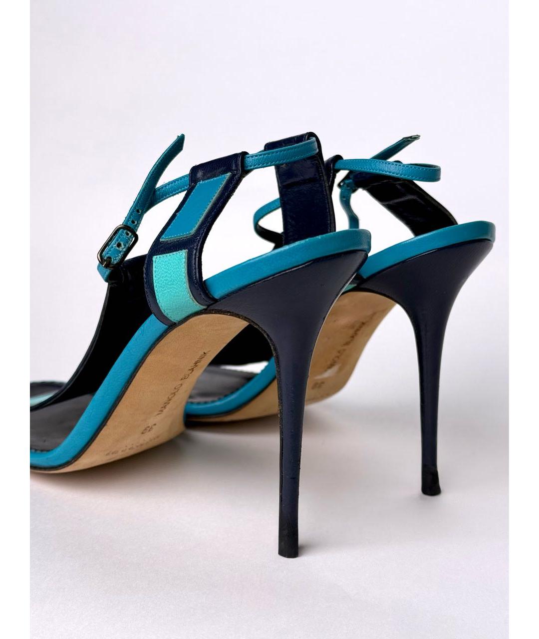 MANOLO BLAHNIK Голубые кожаные босоножки, фото 4