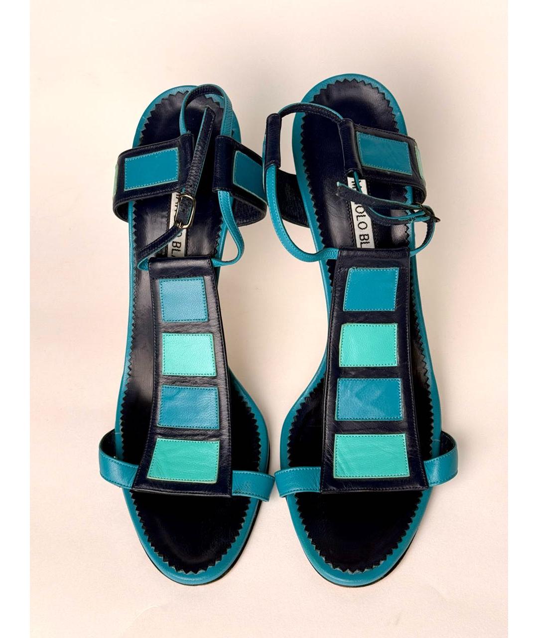 MANOLO BLAHNIK Голубые кожаные босоножки, фото 2