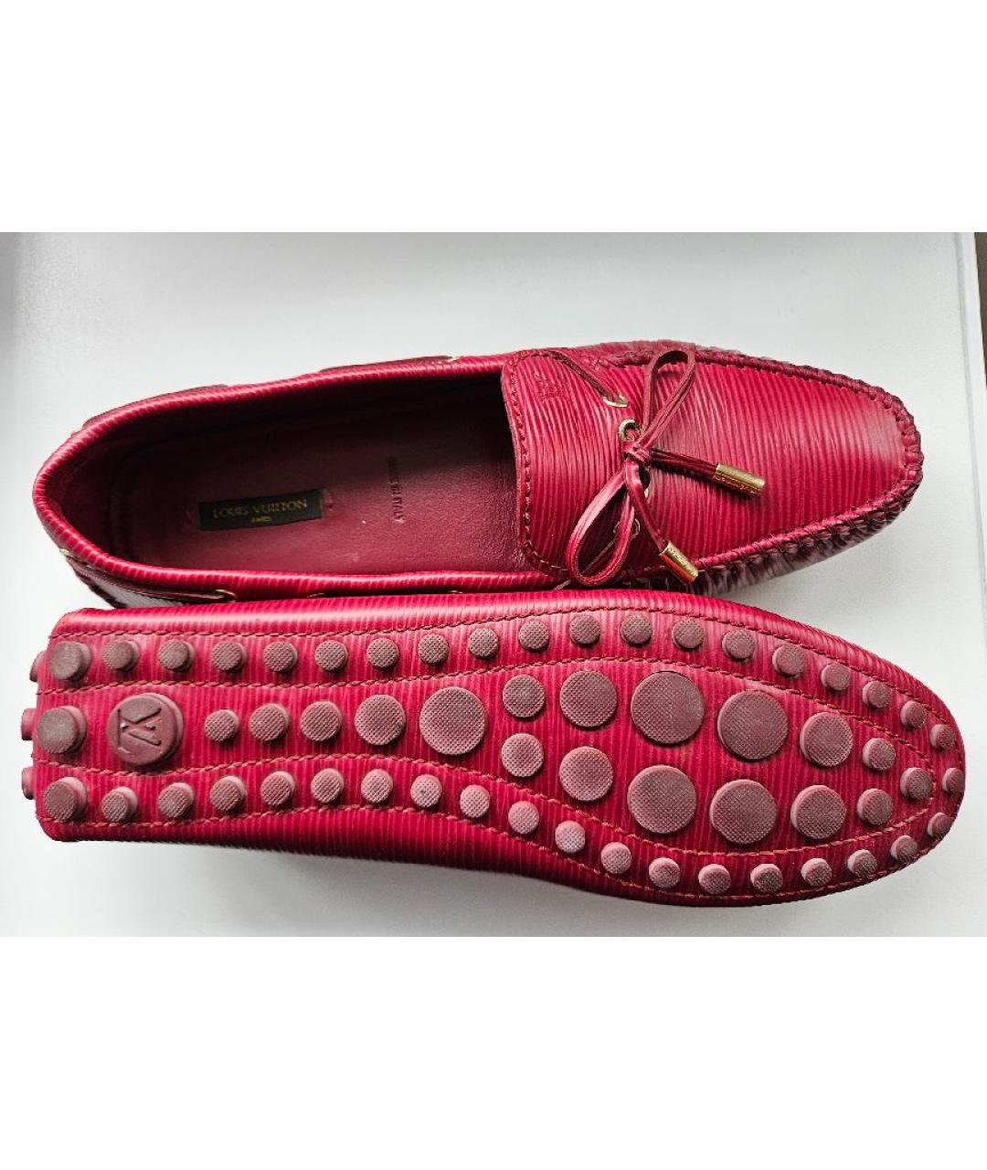 LOUIS VUITTON Красные кожаные мокасины, фото 4