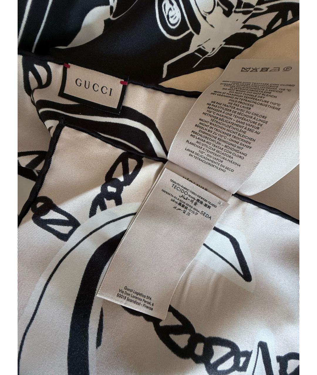 GUCCI Бежевый шелковый платок, фото 5