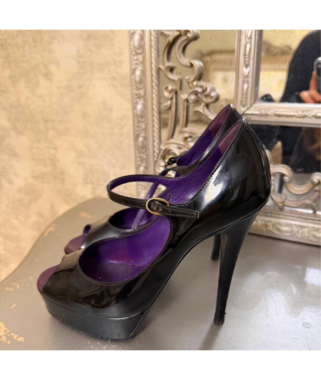 SAINT LAURENT Черные босоножки из лакированной кожи, фото 3