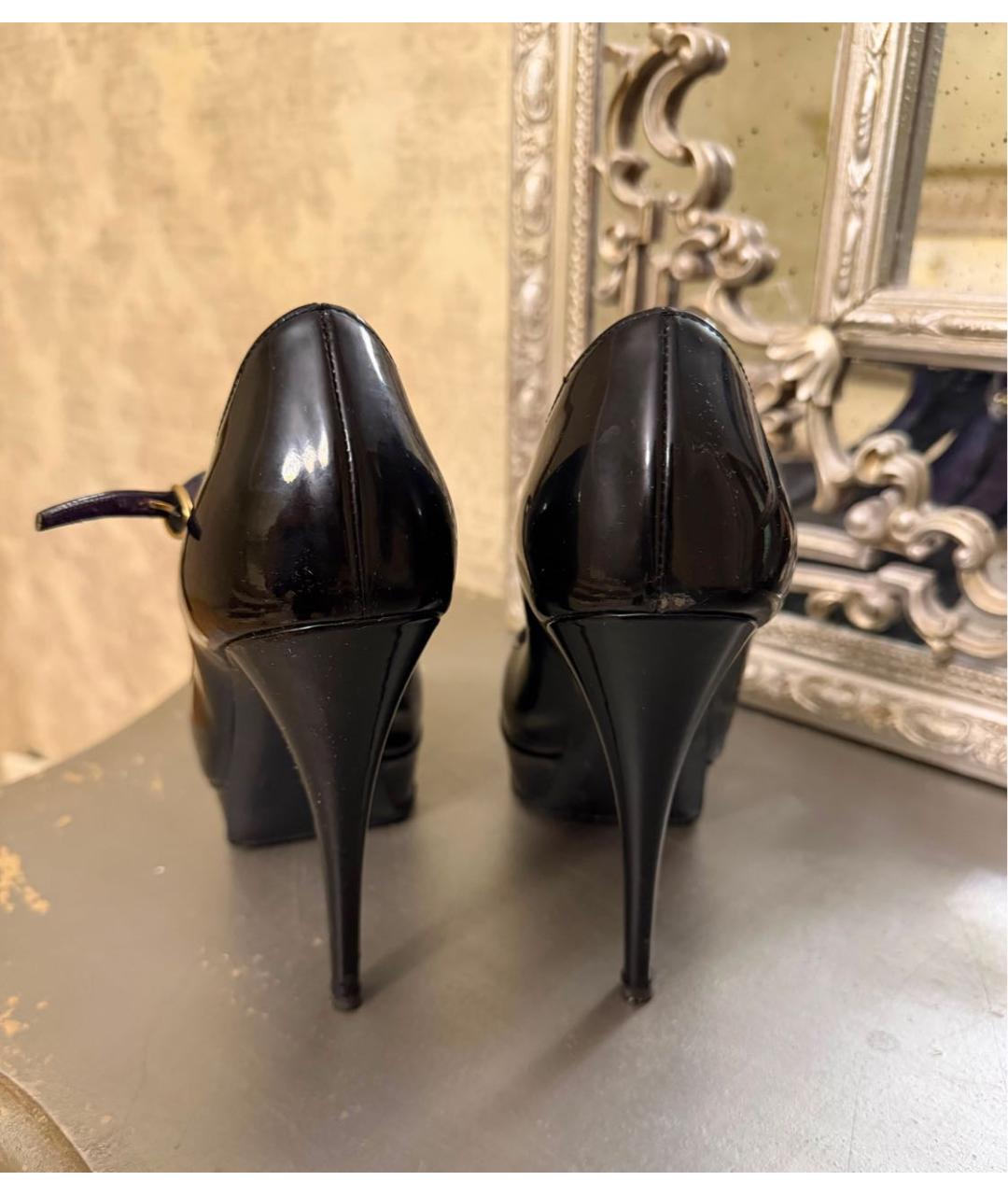 SAINT LAURENT Черные босоножки из лакированной кожи, фото 4