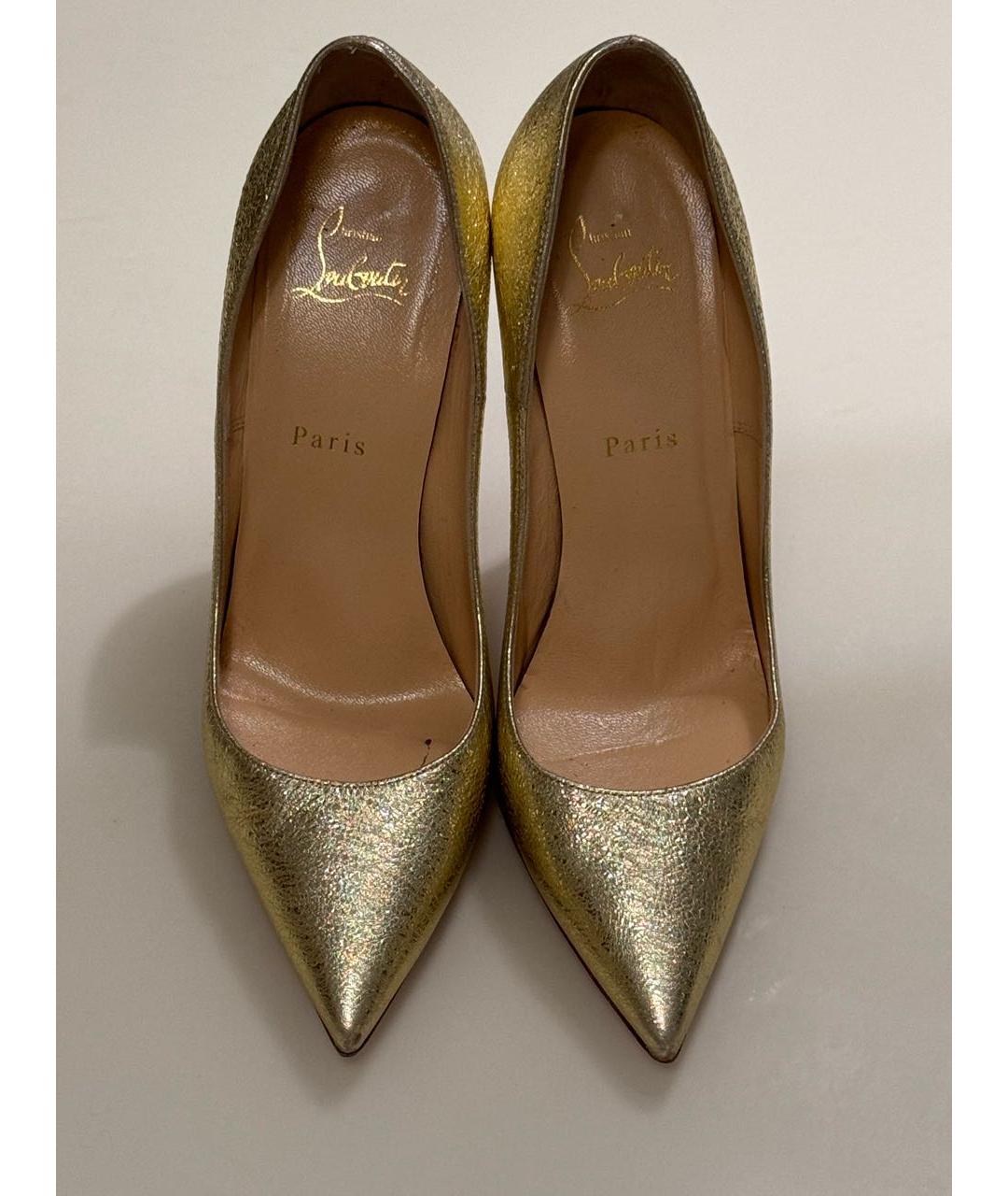 CHRISTIAN LOUBOUTIN Золотые кожаные туфли, фото 2