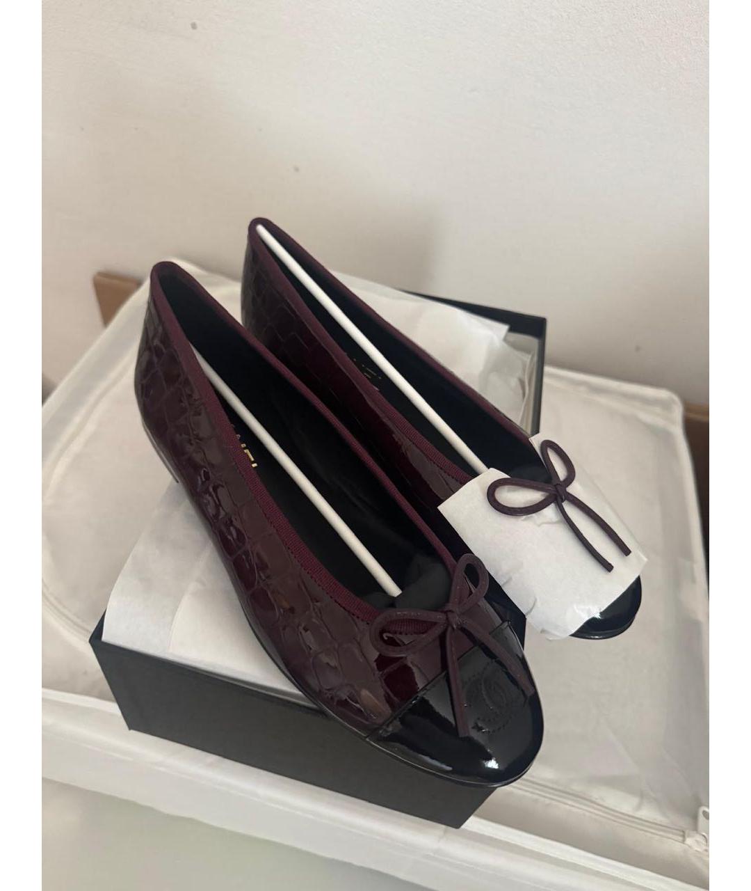CHANEL Бордовые кожаные балетки, фото 6