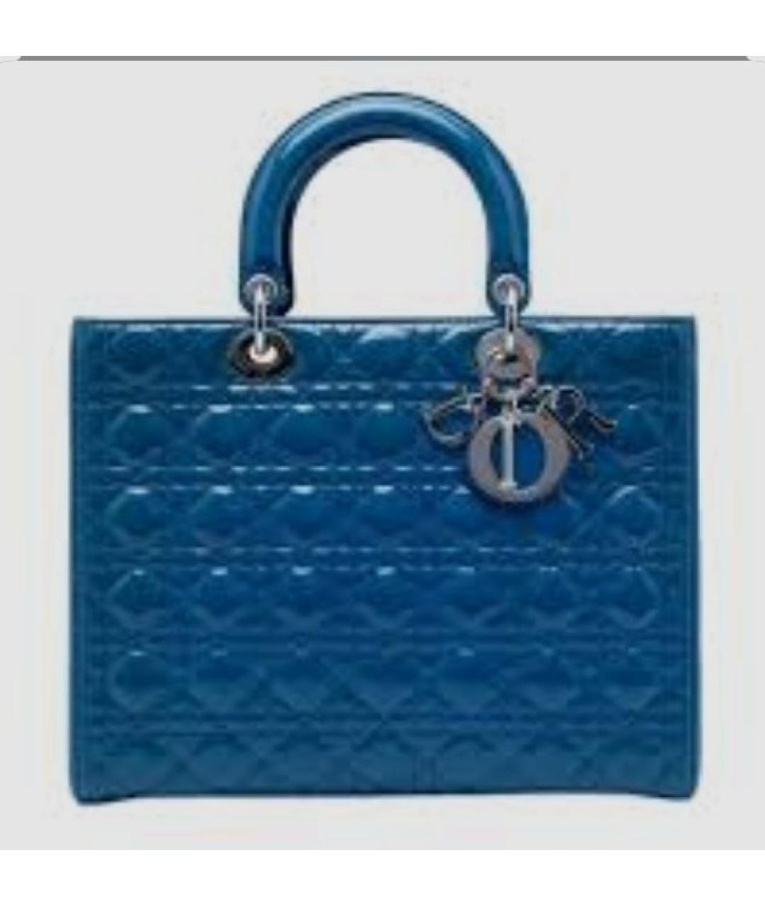 CHRISTIAN DIOR Синяя сумка с короткими ручками из лакированной кожи, фото 7