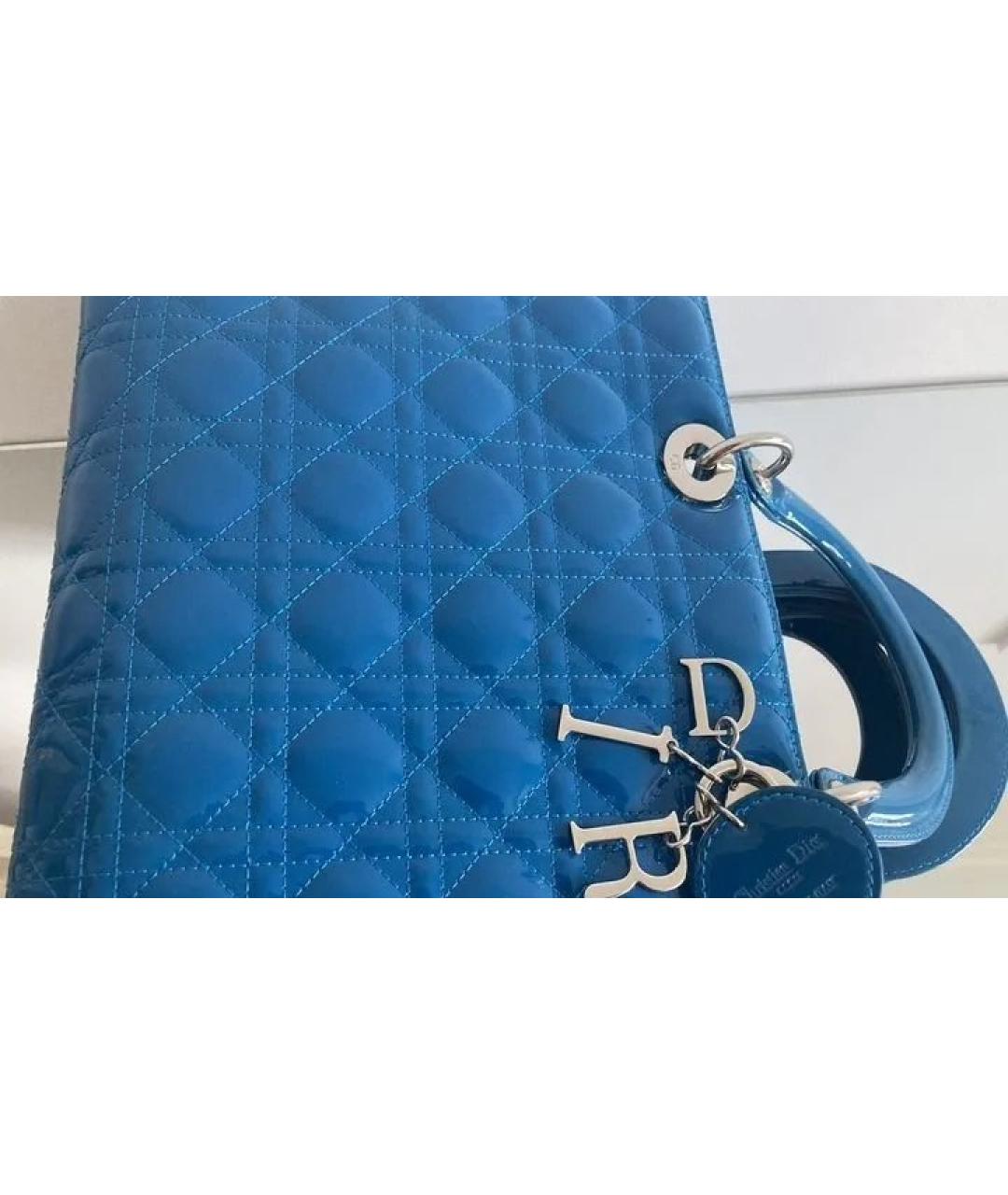 CHRISTIAN DIOR Синяя сумка с короткими ручками из лакированной кожи, фото 4
