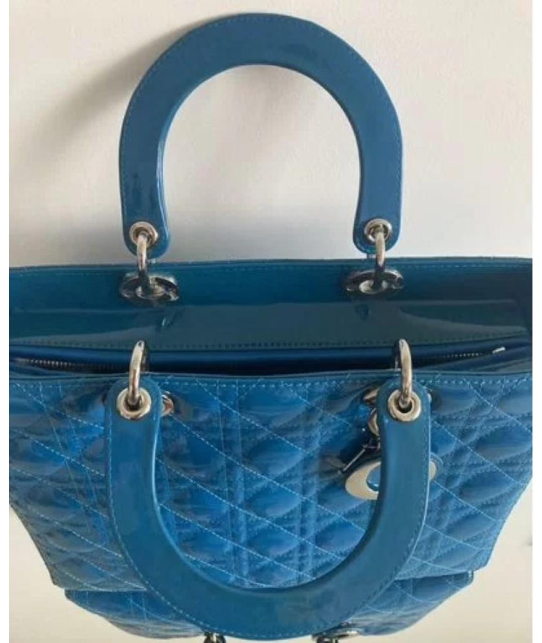 CHRISTIAN DIOR Синяя сумка с короткими ручками из лакированной кожи, фото 3