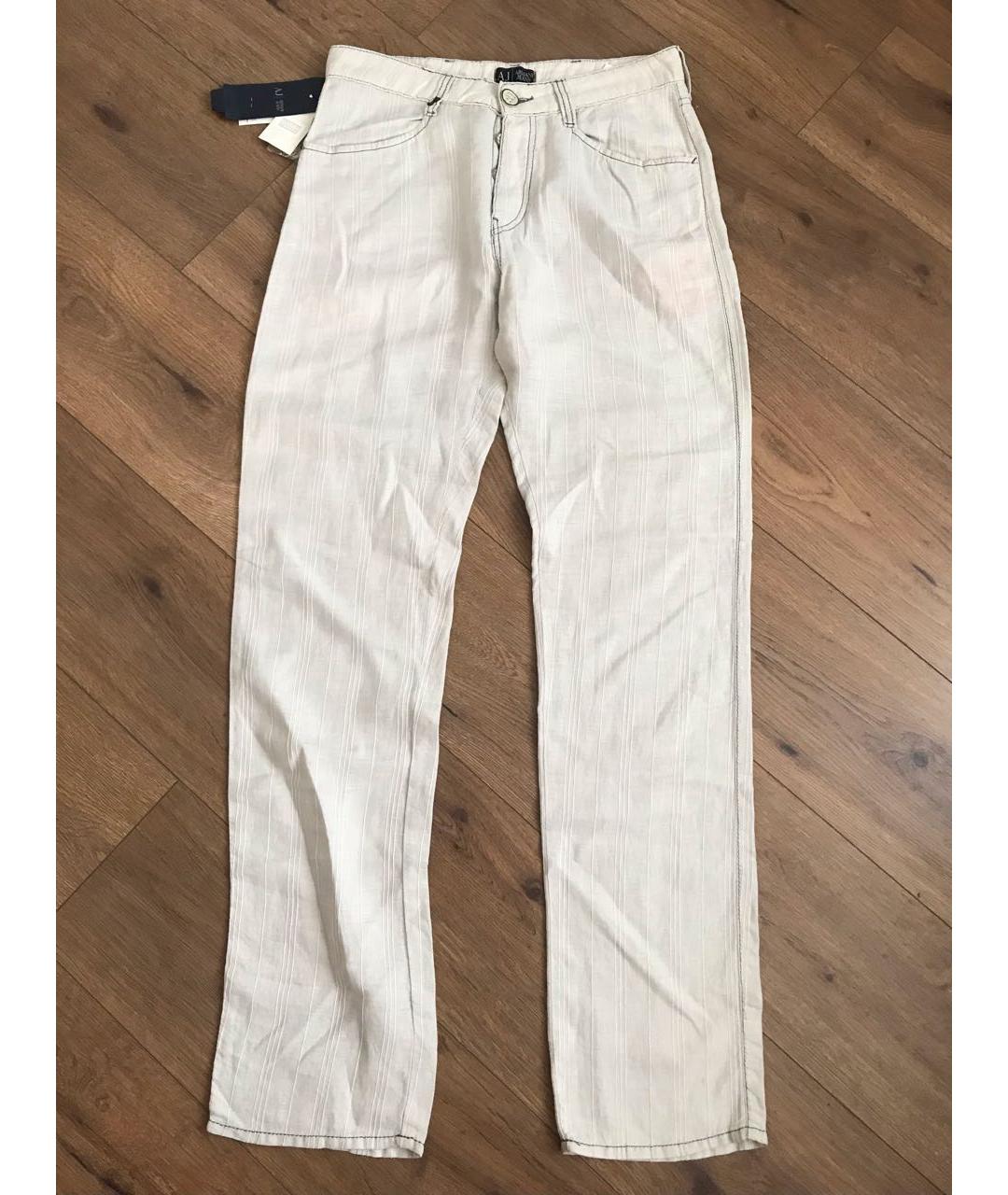ARMANI JEANS Бежевые льняные повседневные брюки, фото 9