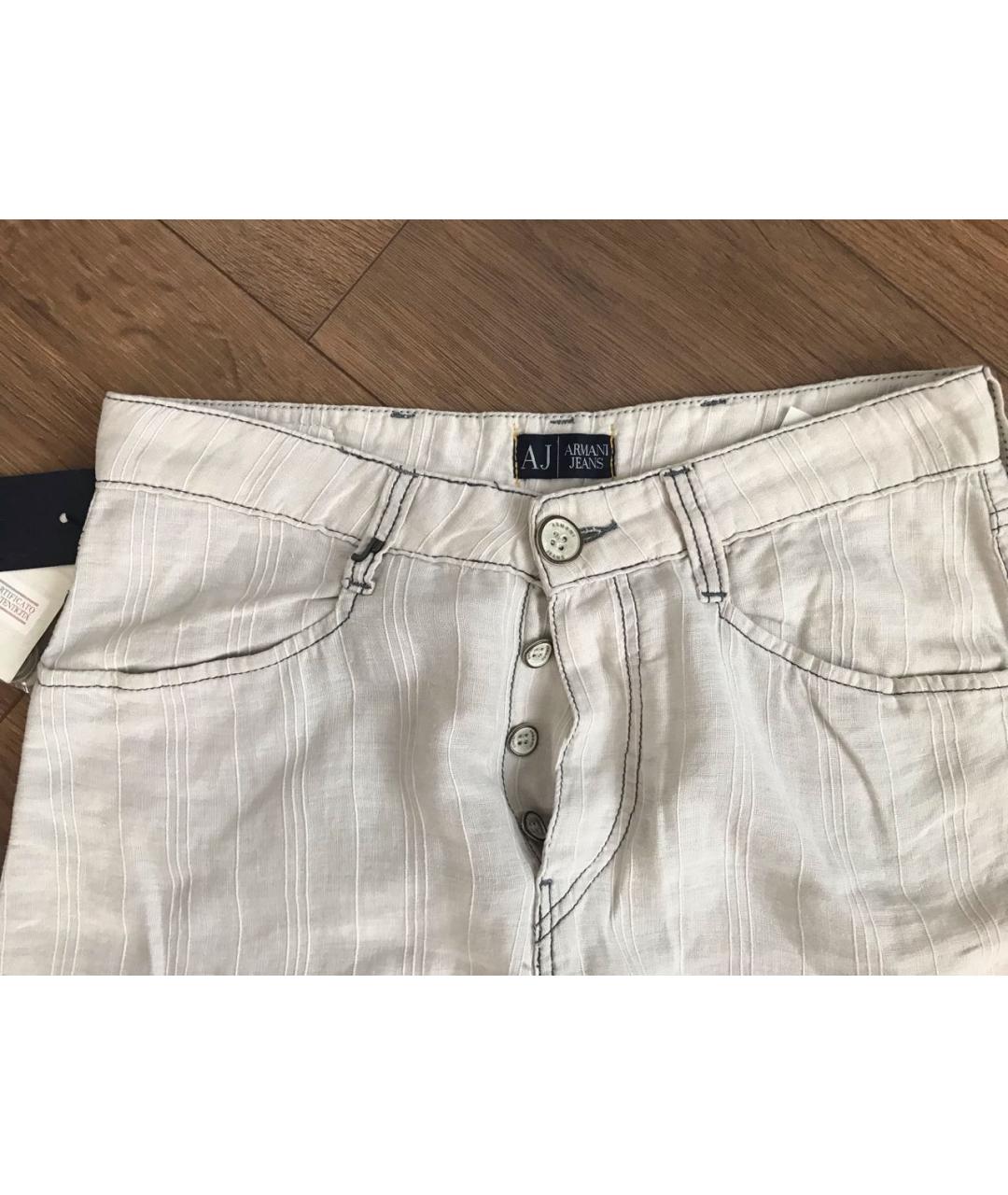 ARMANI JEANS Бежевые льняные повседневные брюки, фото 3