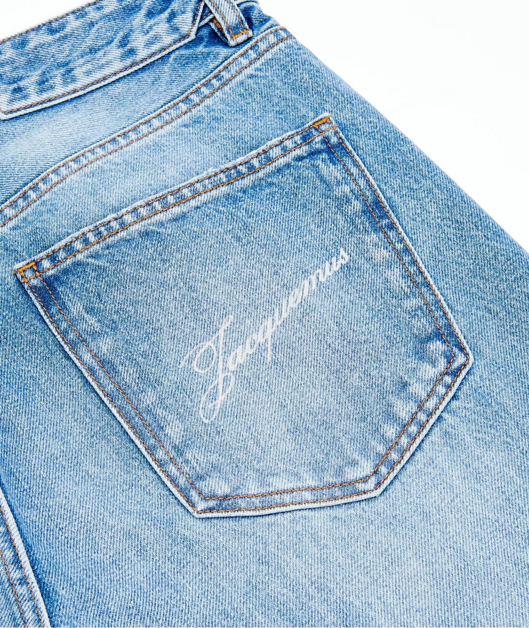 JACQUEMUS Голубые хлопко-полиэстеровые прямые джинсы, фото 5