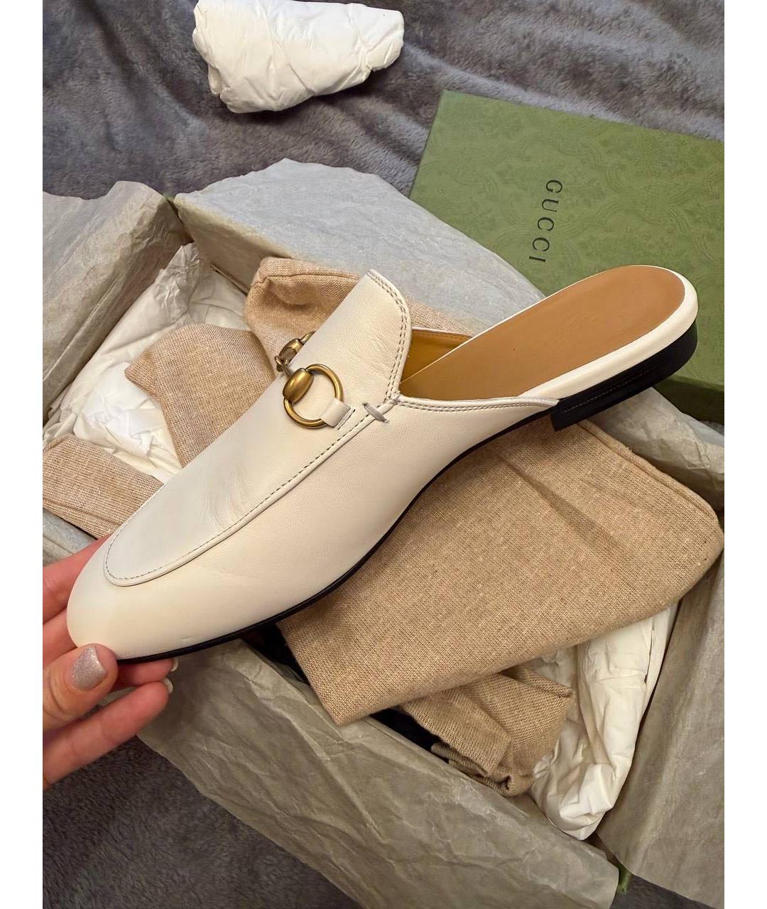 GUCCI Бежевые кожаные мюли, фото 5