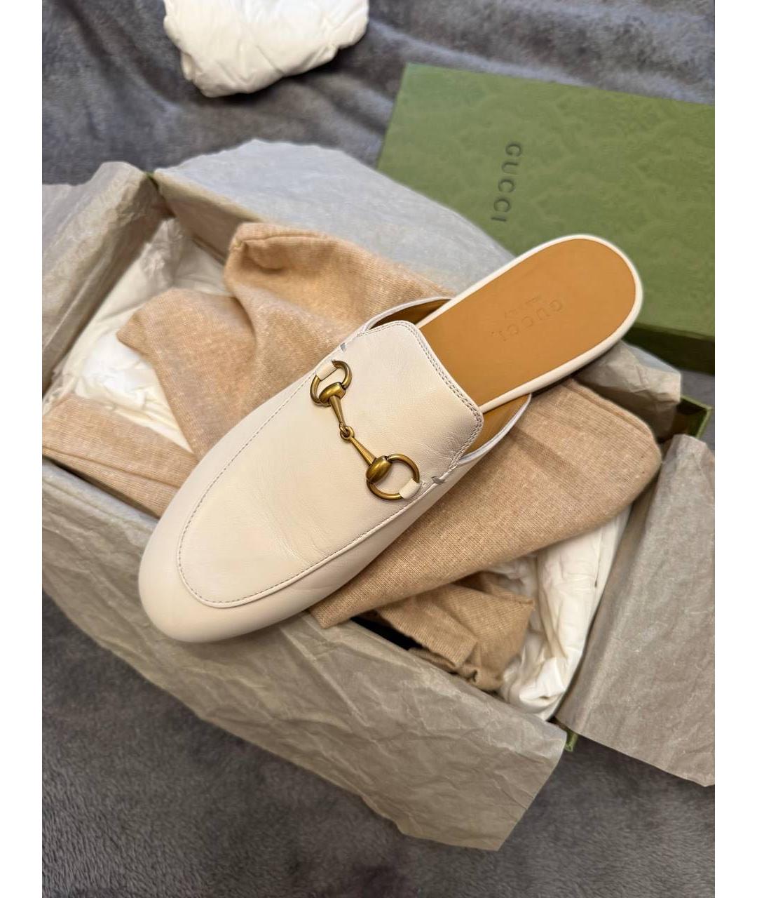 GUCCI Бежевые кожаные мюли, фото 2