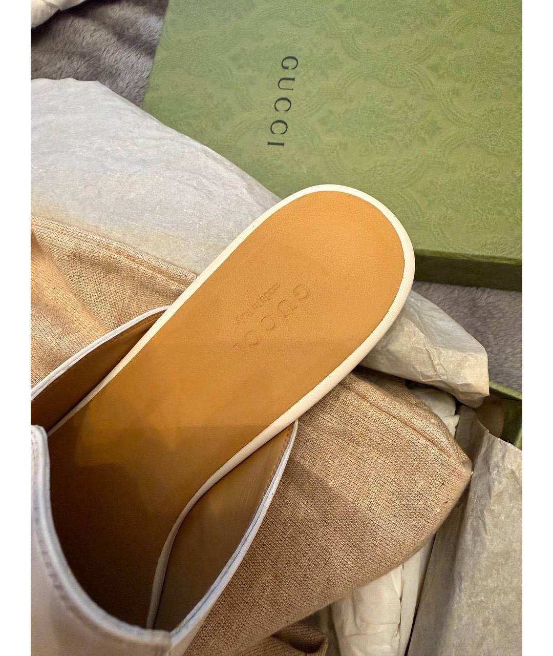GUCCI Бежевые кожаные мюли, фото 3