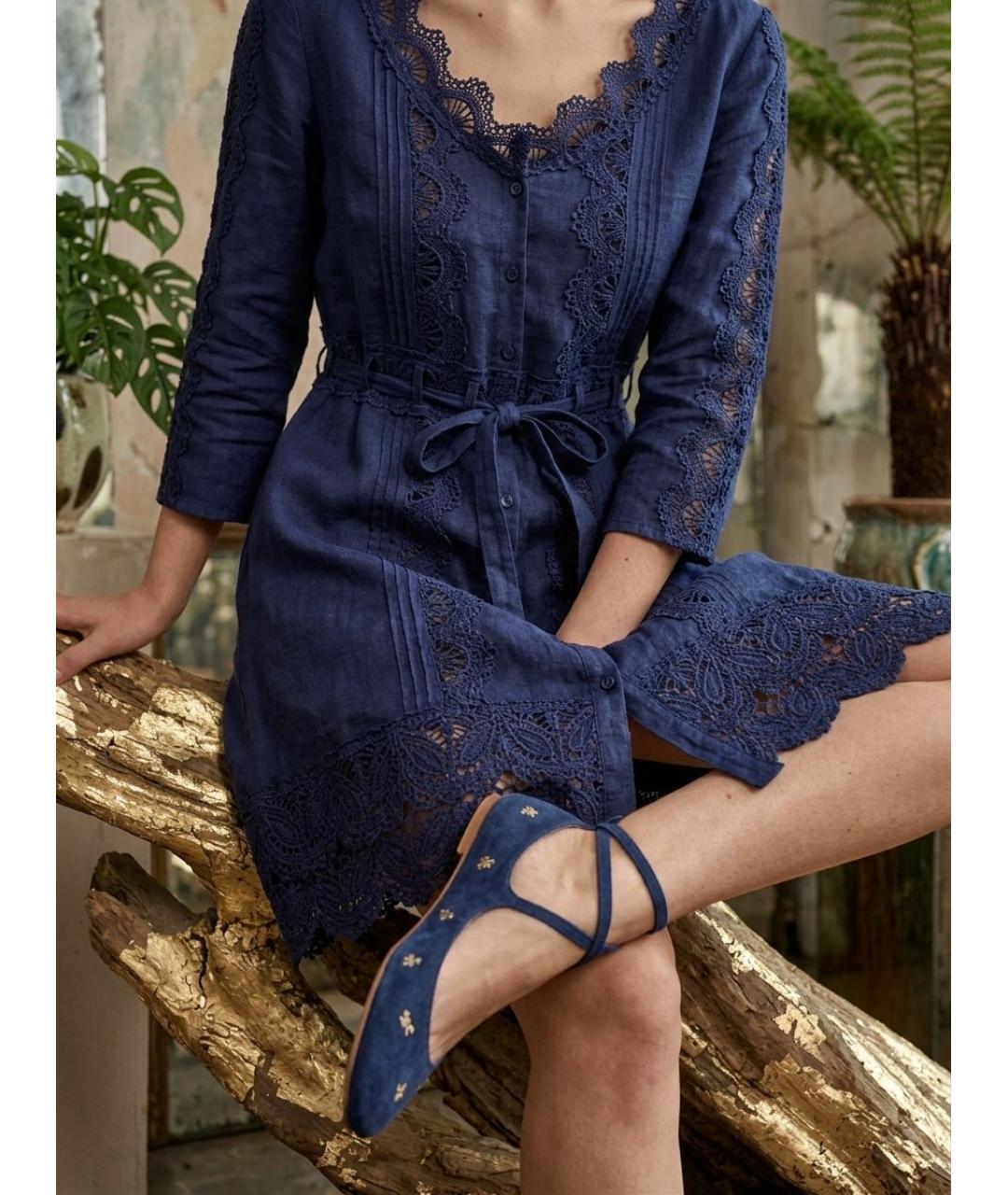 ERMANNO SCERVINO Темно-синее льняное платье, фото 8