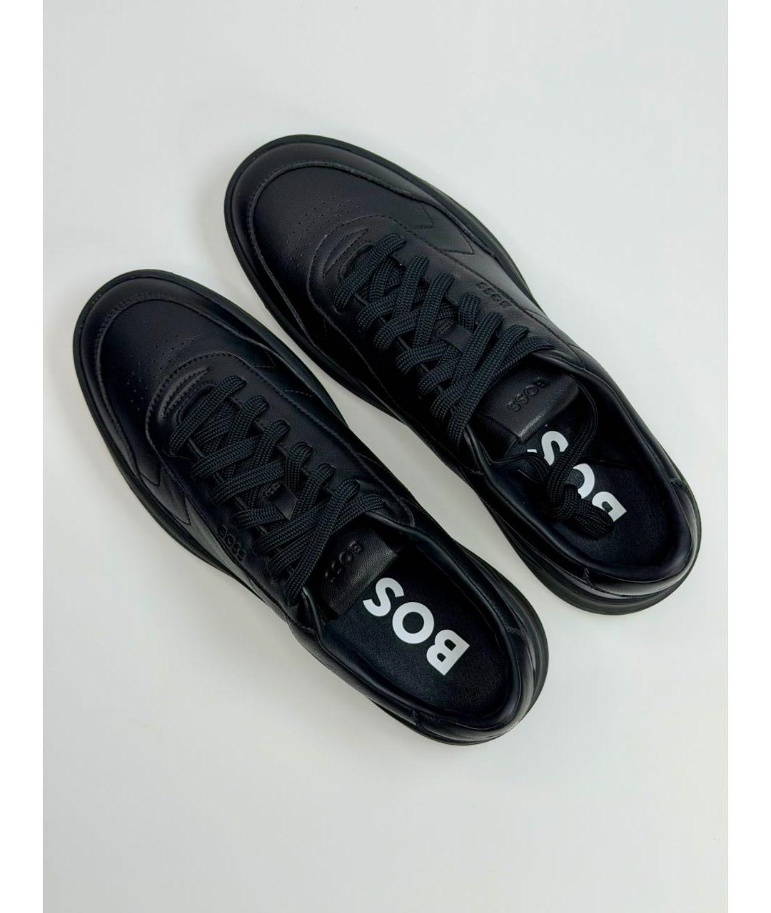 HUGO BOSS Черные кожаные низкие кроссовки / кеды, фото 3